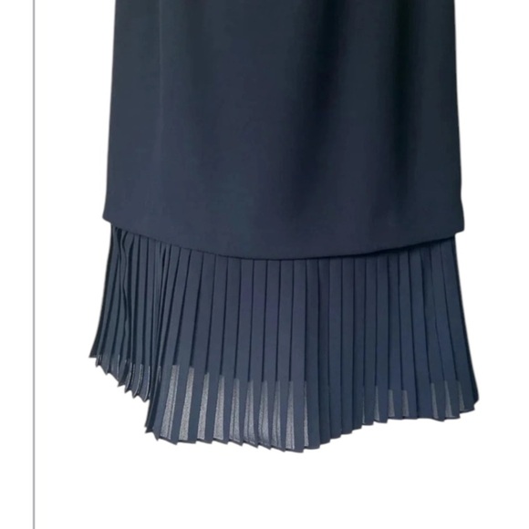 Dusk UK navy sheath pleated hem w matching scarf square neck cocktail 8 - Picture 5 of 9